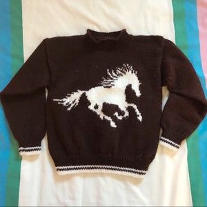 Vintage Handmade Knit Horse Sweater Wool